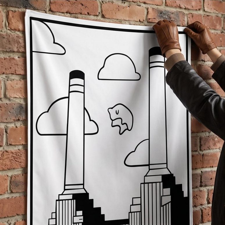 Pink Floyd Tapestry - Flying Pig Over Battersea Power Station Minimalism