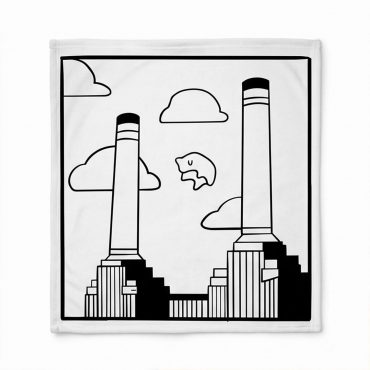 Pink Floyd Velveteen Plush Blanket - Flying Pig Over Battersea Power Station Minimalism