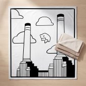 Pink Floyd Velveteen Plush Blanket - Flying Pig Over Battersea Power Station Minimalism